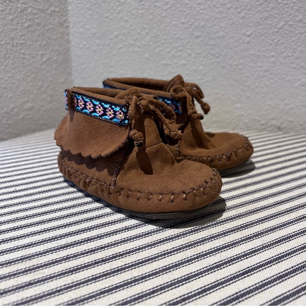 Toddler OshKosh Brown Moccasins with Colorful Trim